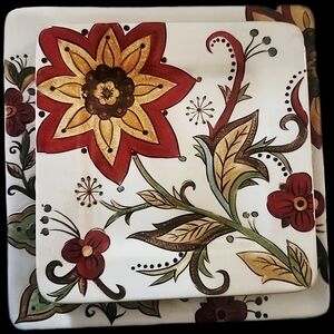 Pier 1 Imports Carynthum Hand Painted Plates- 10.75" Dinner &  8.75" Salad Plate